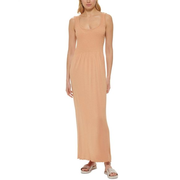 NWT Dkny Jeans Women's Stitch-Yoke Maxi Dress E22HAB34 S Doe Brown - Picture 1 of 5